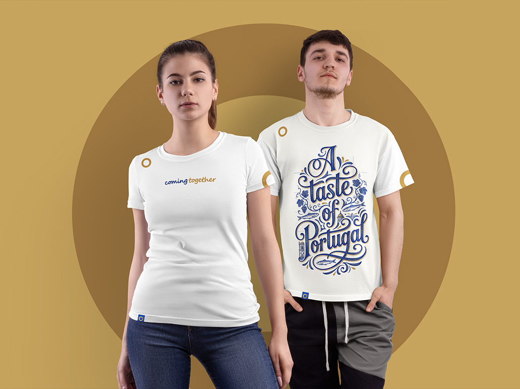 Custom white Coming Tours T-shirt with A Taste of Portugal artwork